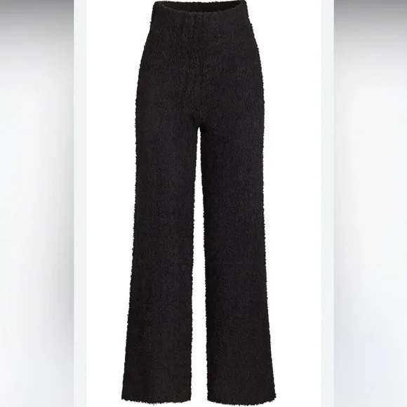 Skims black cozy knit boucle fuzzy teddy wide leg stretch lounge pants - Picture 2 of 12